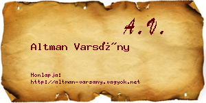 Altman Varsány névjegykártya